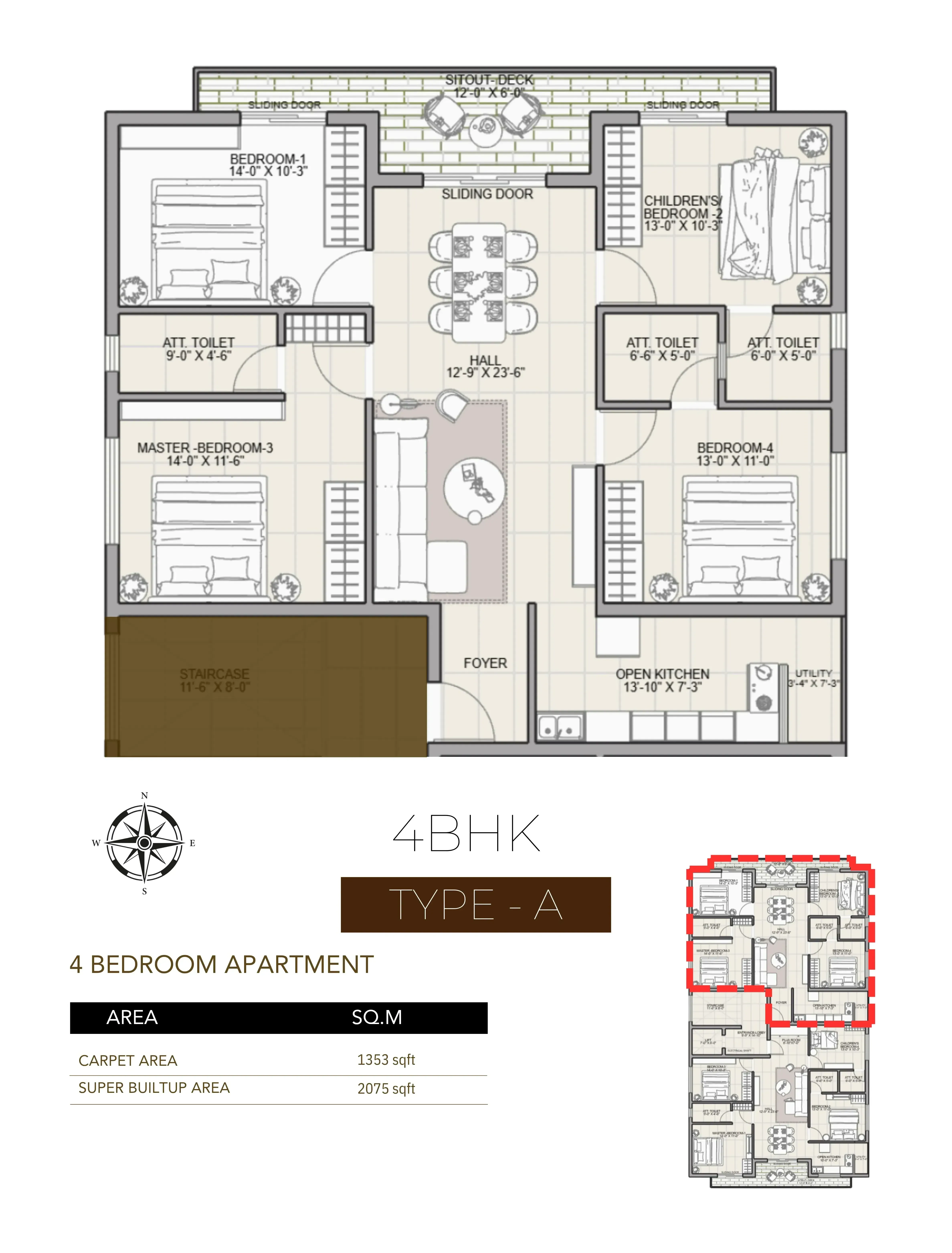 4 BHK: Type A floor plan